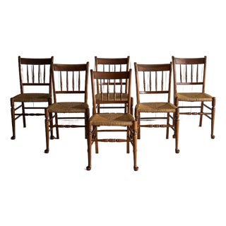 Vintage Maple Dining Chairs With Hand-Woven Rush Seats, Set of Six For Sale