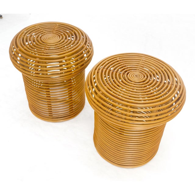 Pair of Mushroom Shape Wicker Side End Tables MINT For Sale - Image 6 of 11