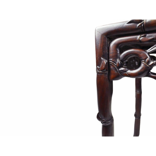 Early 20th Century Floral Bamboo Design Carved Rosewood Side Table - Plant Stand For Sale - Image 12 of 16