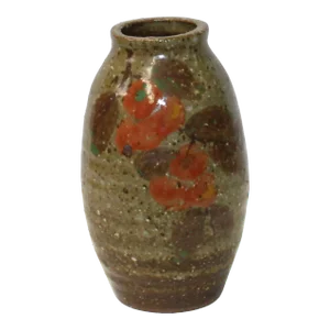 Handmade Ceramic Brown Tan Gray Flower Graphic Jar Vase