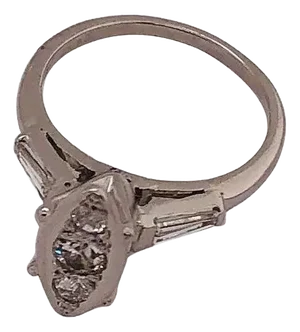 14 Karat White Gold Engagement Ring With Round and Baguette Cut Diamonds