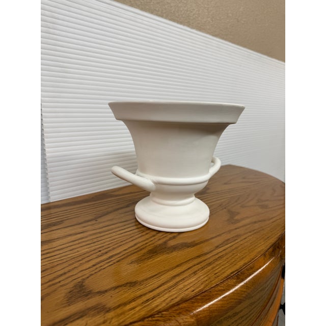 Ceramic Double Handle Trophy Urn/Pedestal Vase, White For Sale - Image 7 of 12