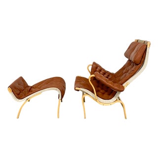 Set of Pernilla 69 Lounge Chair and Ottoman by Bruno Mathsson for Dux, 1990s For Sale
