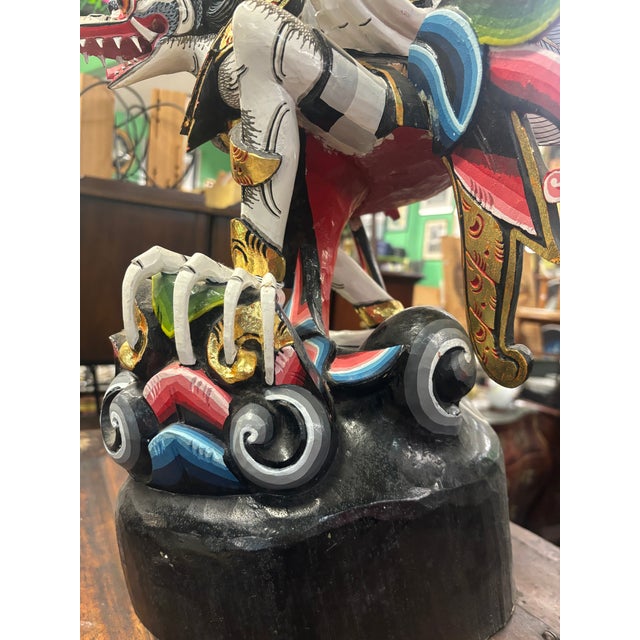 Wood Large Hand-Carved Balinese Garuda Wood Statue Winged Hindu Figure For Sale - Image 7 of 11