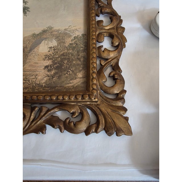 Wood Vintage Italian Watercolor in Antique Giltwood Frame For Sale - Image 7 of 10