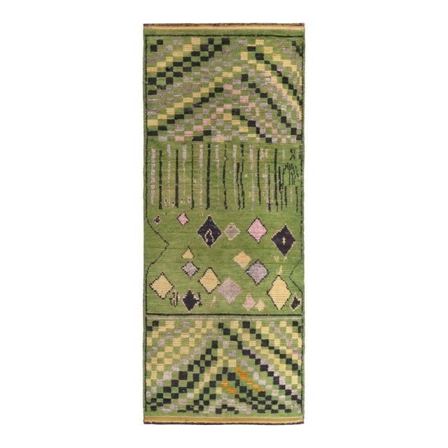 Rug & Kilim’s Moroccan Style runner in Green with Polychromatic - 6'x9' For Sale