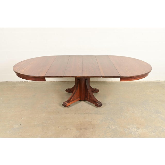 Brown Stickley Brothers Antique Mission Oak Arts & Crafts Pedestal Extension Dining Table, Circa 1910 For Sale - Image 8 of 13