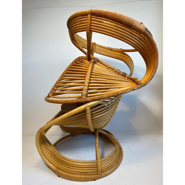 Wood Curved Bamboo Rattan Pretzel Swirl Armchair, 1980s, Set of 2 For Sale - Image 7 of 8