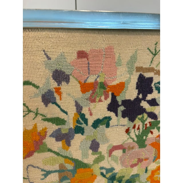 Beige Vintage Framed Needlepoint Floral Still Life Wall Art Mid Century Modern Bouquet Textile For Sale - Image 8 of 10