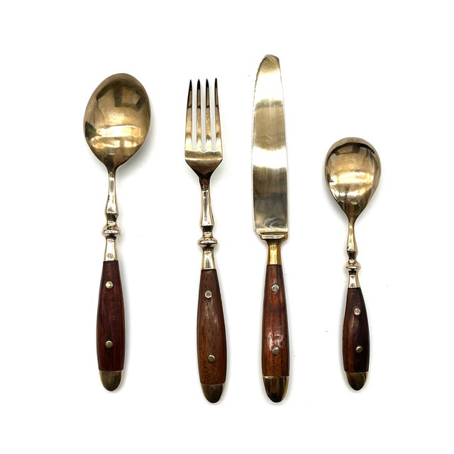 Mid-Century Bronze and Rosewood Royal Cutlery Set, 1970s, Set of 24 For Sale - Image 9 of 18
