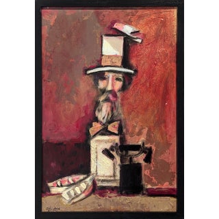 David Adickes Modern Abstract Painting of a Bearded Man Sculpture with a Bird, Phone, & Boats, 1990s For Sale