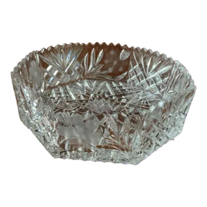1950s Intricate Sawtooth Octagonal Cut Crystal Bowl