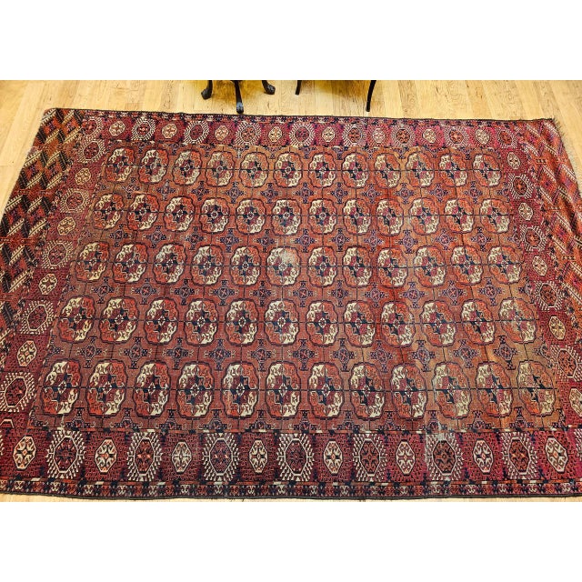 Late 19th Century Antique Turkmen Tekke Rug, Wool Pile, Allover Geometric Design For Sale - Image 5 of 14