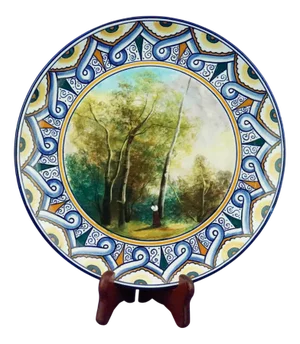 Ceramic Plate with Central Rural Landscape from Cà Pirota, Faenza, Italy, 1920s