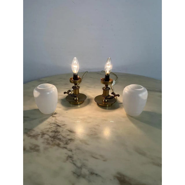 1950s Mid-Century Brass and Murano Glass Table Lamps, 1950s, Set of 2 For Sale - Image 5 of 9