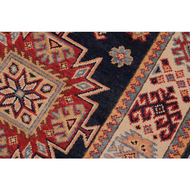 2020s Bohemian Kazak Karina Blue/Beige Wool Runner Rug- 2'8''x7'9'' For Sale - Image 5 of 10