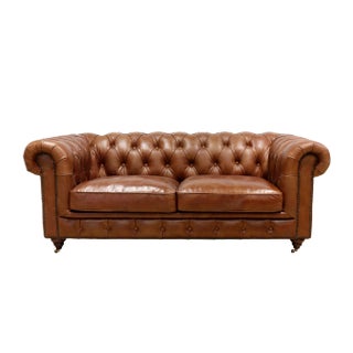Pasargad Home Genuine Leather Chester Bay Tufted Loveseat For Sale