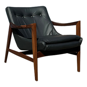 Mid-Century Lounge Chair Black Leather Walnut Frame