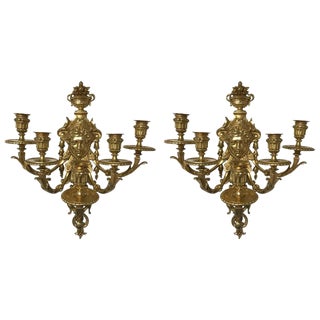 Five-Light Brass Candelabra Sconces - a Pair For Sale