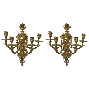 Five-Light Brass Candelabra Sconces - a Pair