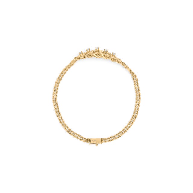 Contemporary 10K Yellow Gold 1/4 Cttw Round-Cut Diamond Basket Weave Rope Chain Style 7" Bracelet (H-I Color, I1-I2 Clarity) For Sale - Image 3 of 6