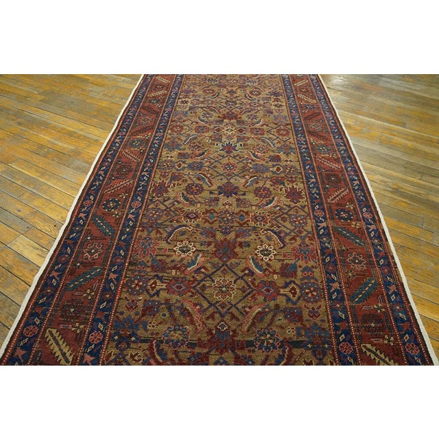 Tribal 1890s Brown Tribal Herati n.w. Persian Bakshaiesh Runner Rug 3'6" X 14'2" Handknotted Wool Carpet For Sale - Image 3 of 6