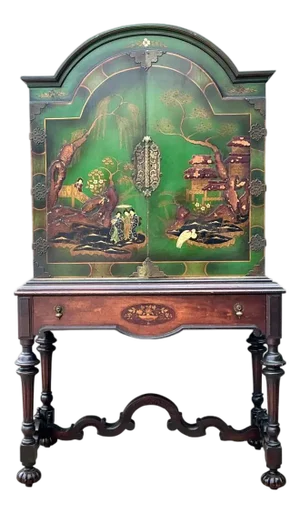Vintage Distressed Chinoiserie Wood Cabinet