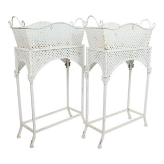 Vintage Art Deco Inspired Metal Window Planters - A Pair For Sale