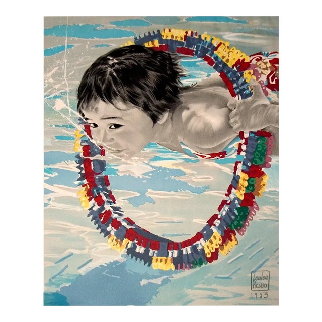 1983 Loulou Picasso 'Boy Swimming' Contemporary Multicolor,Blue France Lithograph For Sale
