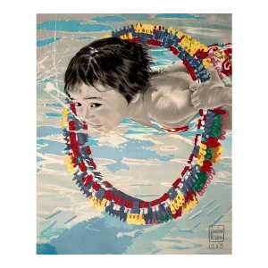 1983 Loulou Picasso 'Boy Swimming' Contemporary Multicolor,Blue France Lithograph