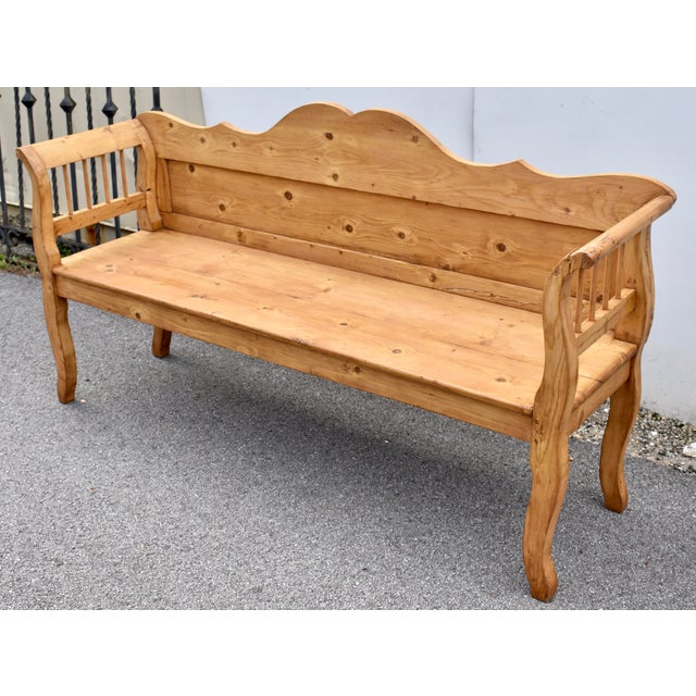 1900 - 1909 Pine Camel-Back Bench or Settle, Circa 1900 For Sale - Image 5 of 13