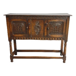 Small Carved Oak Sideboard For Sale