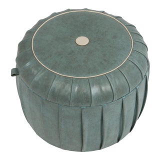 Mid-Century Round Vinyl Naugahyde Storage Hassock Ottoman For Sale