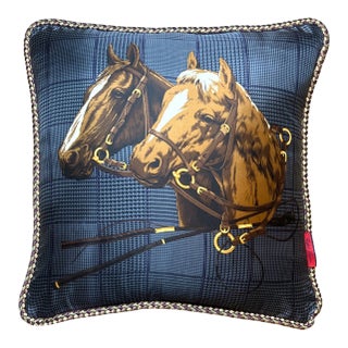 Ralph Lauren Prince of Wales Equestrian Horses Silk Scarf Pillow 24" For Sale