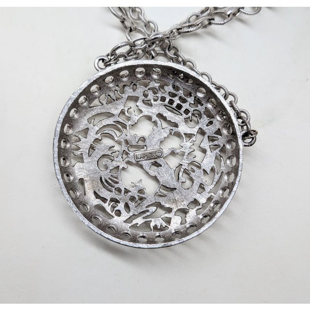 Vintage Signed Napier Rhodium Plated Coat of Arms Pendant Necklace, 1971 Ad Piece For Sale In Philadelphia - Image 6 of 7