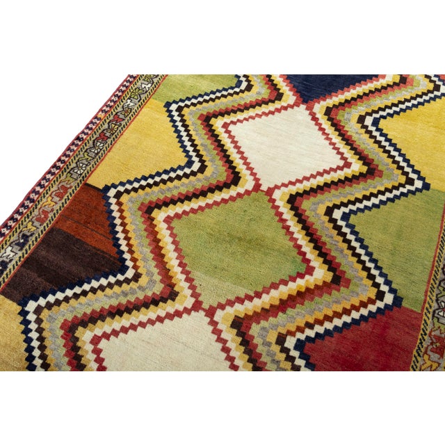 Hand-Knotted Gabbeh Nomad Rug with Geometric Bold Colors For Sale - Image 4 of 10