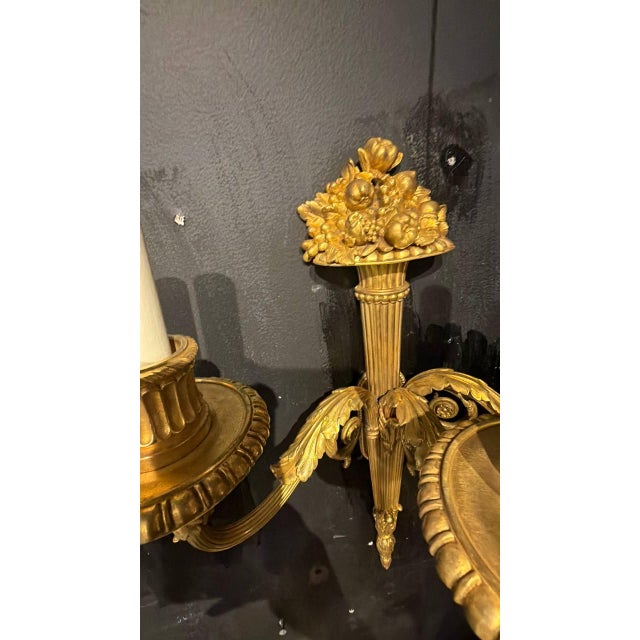 American 1900 Caldwell Sconces With Flowers Design 3 Lights - a Pair For Sale - Image 3 of 7