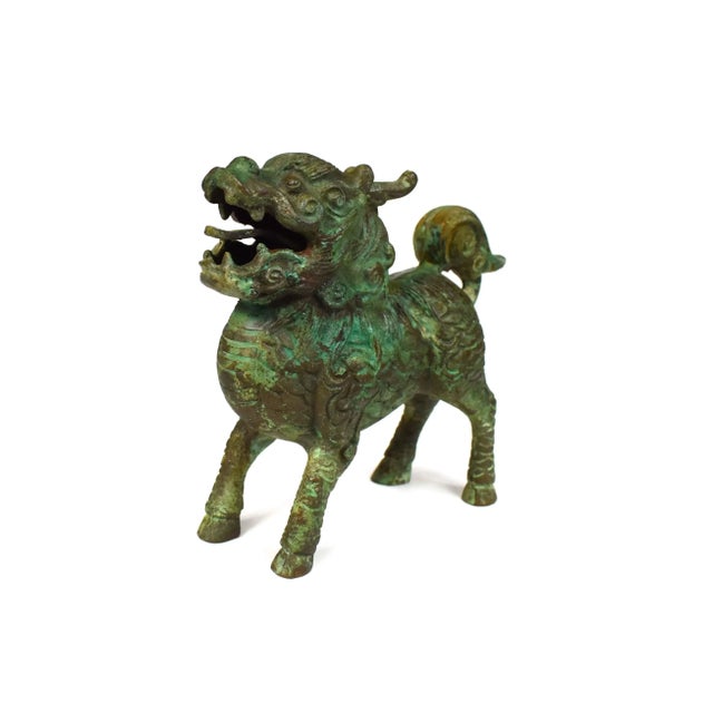 Chinese Early 20th Century Bronze Chinese Suanni Lion Dragon Figurine For Sale - Image 3 of 9