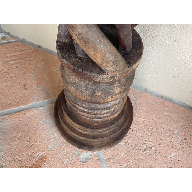 1980s Vintage Indonesian Bali Carved Woodend Barley Twist Floor Candle Stand Holder For Sale - Image 5 of 5