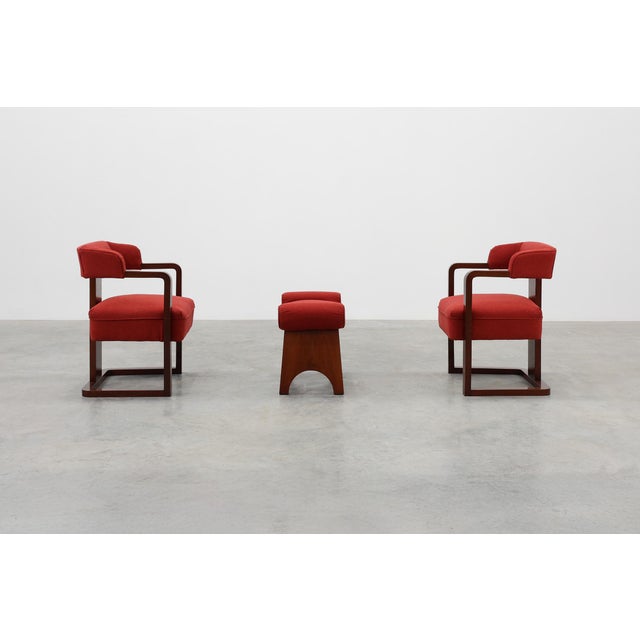 Art Deco Chairs and Ottoman, Belgium, 1920, Set of 3 For Sale - Image 6 of 18