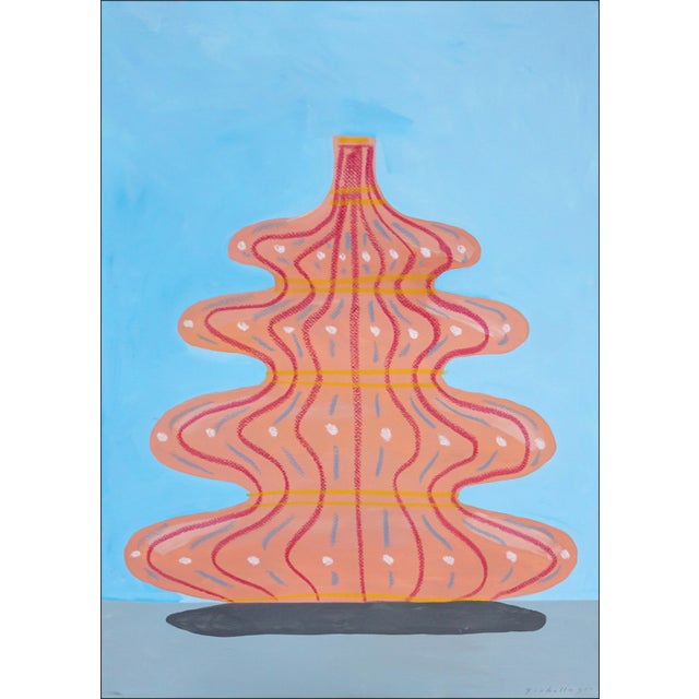 2025, Pink and Blue Trophies, Modern Still Life Vessels, Acrylic Paint and Gouache Crayon on Watercolor Paper - Set of 2 For Sale - Image 4 of 9