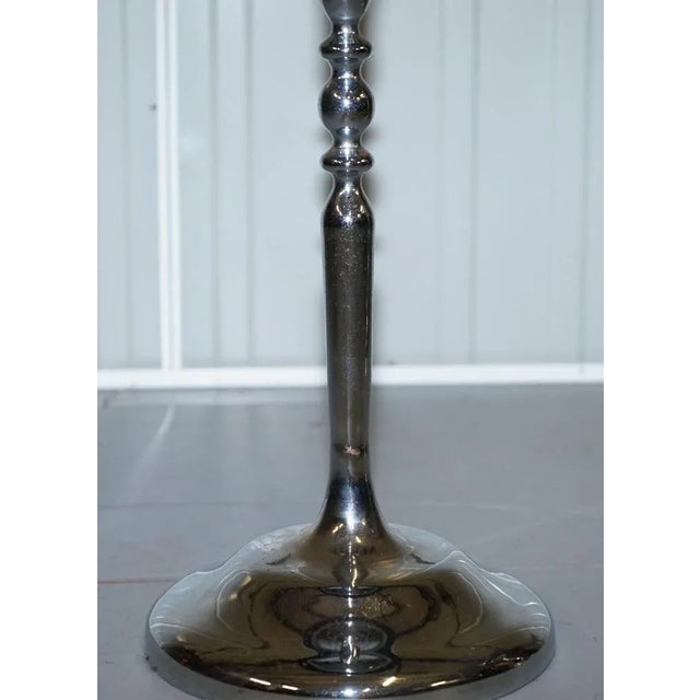 Metal Vintage Chrome-Plated Side Tables on Solid Oak Bases, Set of 2 For Sale - Image 7 of 18