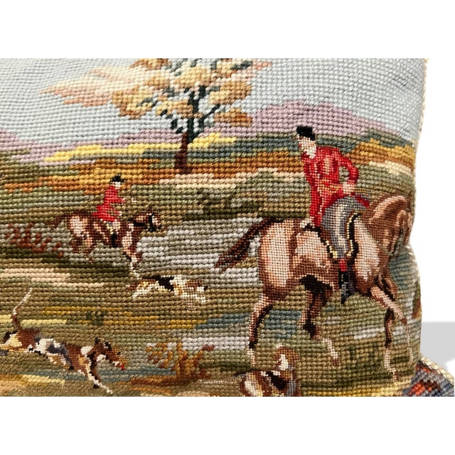Vintage Fox Hunt Needlepoint Pillow For Sale - Image 4 of 5
