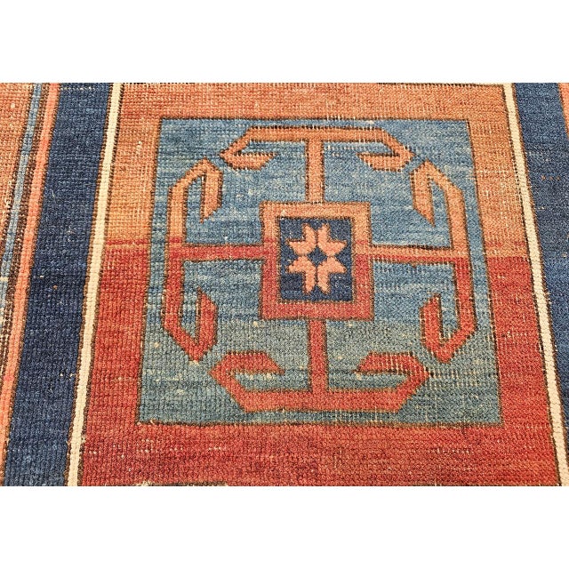 19th Century Caucasian Fachralo Kazak Prayer Area Rug, Persimmon & Blue, 3' x 4' For Sale - Image 11 of 15