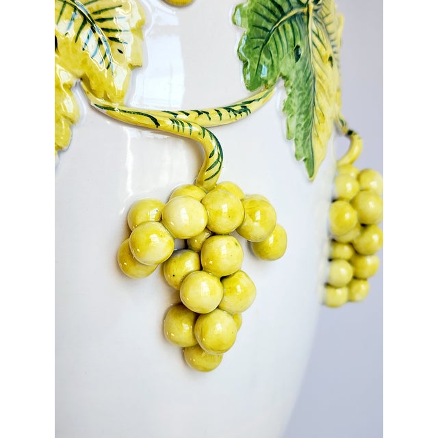 Wood Vintage Mid Century French Provincial Style Vine Grape Motif Porcelain Table Lamp For Sale - Image 7 of 12