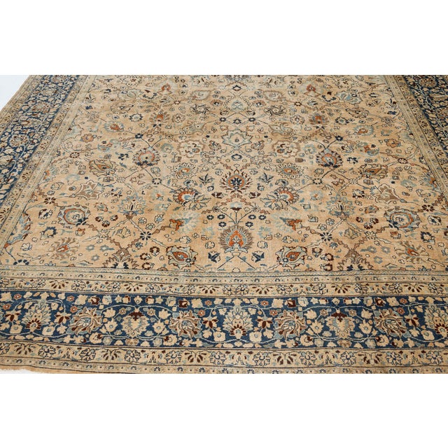 Navy Blue Antique Khorassan Botanic Design Handmade Wool Rug For Sale - Image 8 of 8