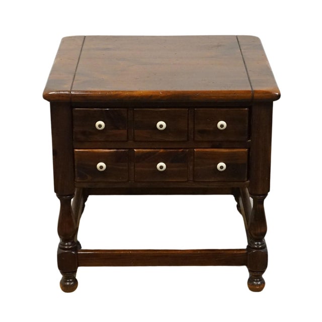 ETHAN ALLEN Antiqued Pine Old Tavern Rustic Americana 25" Square Two Drawer Accent End Table 12-8037 24" High 25" Wide 25"...