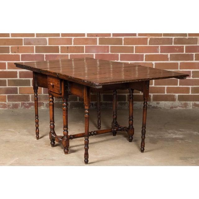 Wood English 19th Century Oak Drop Leaf Table with Turned Legs and Two Drawers For Sale - Image 7 of 12