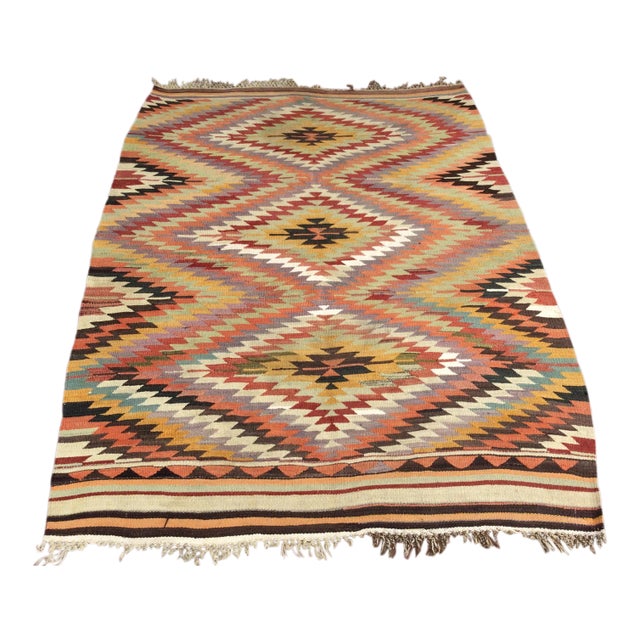 Vintage Turkish Kilim Rug - 58" X 76" For Sale