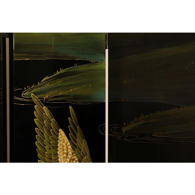 Japanese Style Hand Painted Lacquered Six-Panel Room Divider For Sale - Image 13 of 18